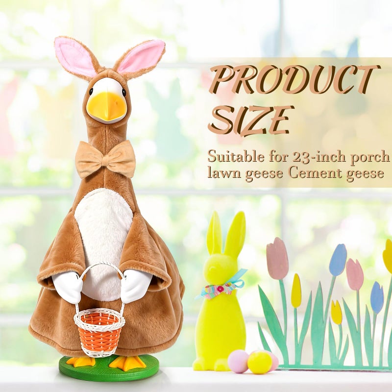 JcHrmers Easter Goose Outfit Bunny Porch Goose Outfit Lawn Porch Goose Clothes Fits 23" Cement Plastic Goose Statue for Easter Outdoor Garden Yard Patio Decoration (Brown) - Image 3