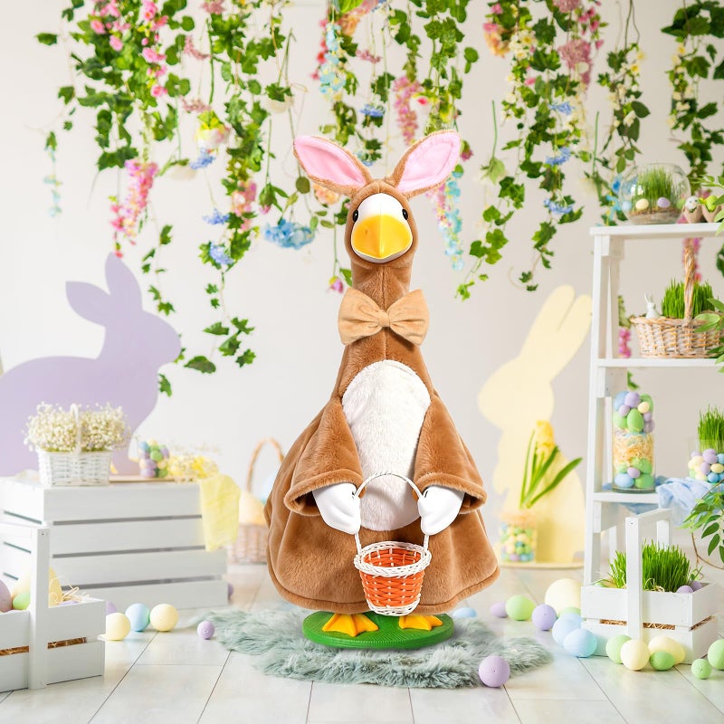 JcHrmers Easter Goose Outfit Bunny Porch Goose Outfit Lawn Porch Goose Clothes Fits 23" Cement Plastic Goose Statue for Easter Outdoor Garden Yard Patio Decoration (Brown) - Image 4