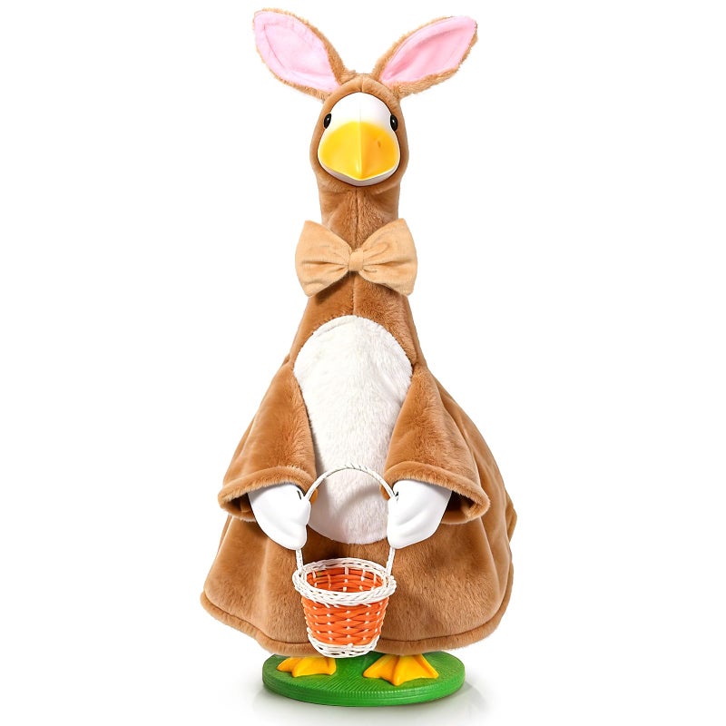 JcHrmers Easter Goose Outfit Bunny Porch Goose Outfit Lawn Porch Goose Clothes Fits 23" Cement Plastic Goose Statue for Easter Outdoor Garden Yard Patio Decoration (Brown) - Image 1