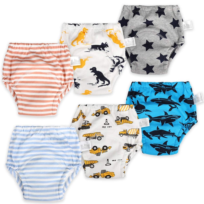 MooMoo Baby MooMoo Baby 6 Packs Cotton Training Pants Reusable Toddler Potty Training Underwear for Boy and Girl Dinosaur5T Blue
