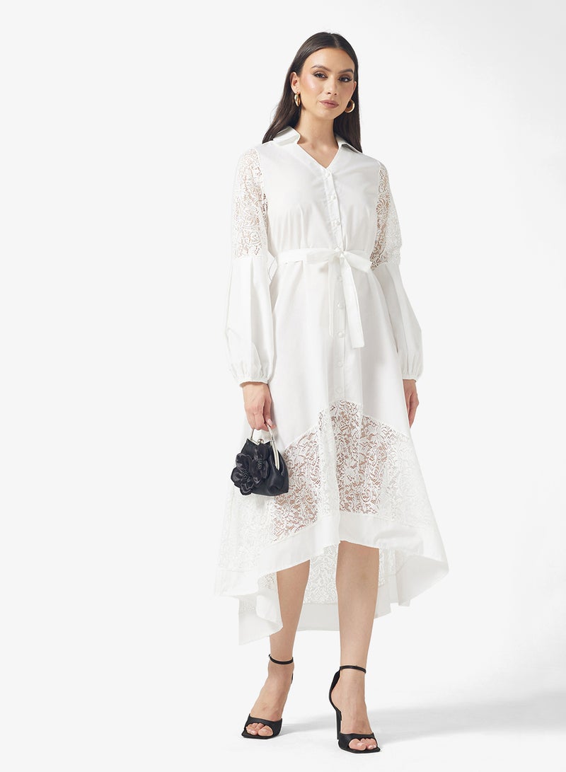 FYOR Elegant wHITE Lace Maxi Dress – Long Sleeves & Delicate Detailing - Image 1