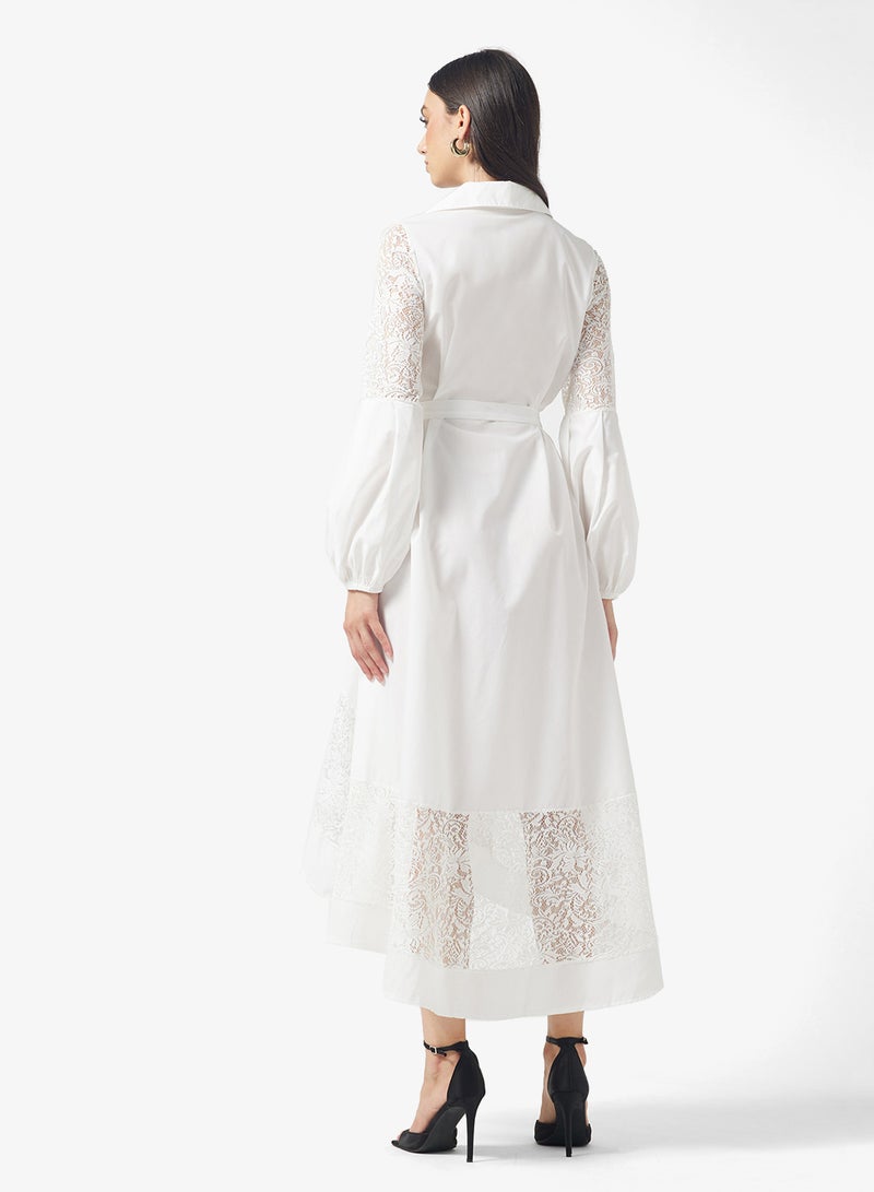 FYOR Elegant wHITE Lace Maxi Dress – Long Sleeves & Delicate Detailing - Image 2