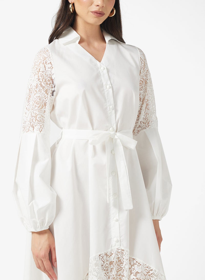 FYOR Elegant wHITE Lace Maxi Dress – Long Sleeves & Delicate Detailing - Image 3