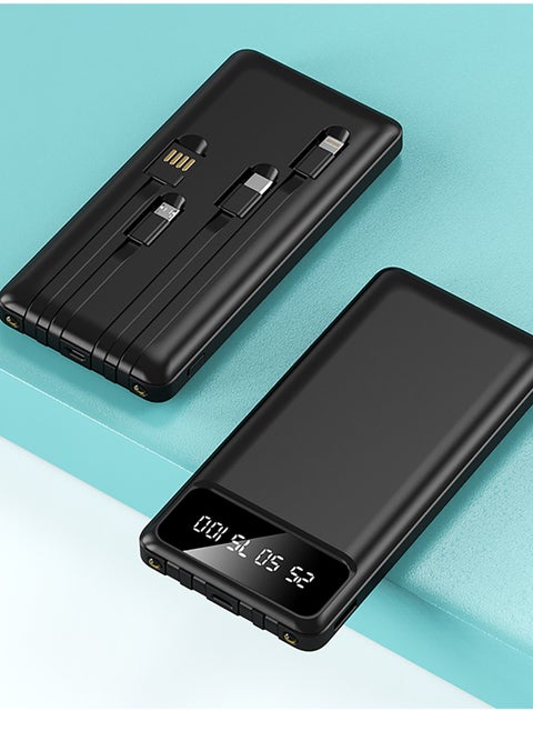 Matrix Y80 - 10000mAh Power Bank with 4 Built-in Cables (Lightning + Type-C + Micro)and Torch - Black