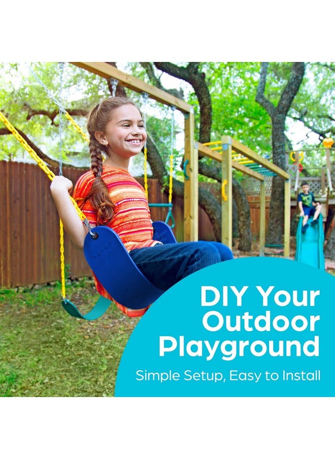 Jungle Gym Kingdom - Jungle Gym Kingdom Swings for Outdoor Swing Set - Pack of 2 Swing Seat Replacement Kits with Heavy Duty Chains - Backyard Swingset Playground Accessories for Kids (Blue) - Image 1