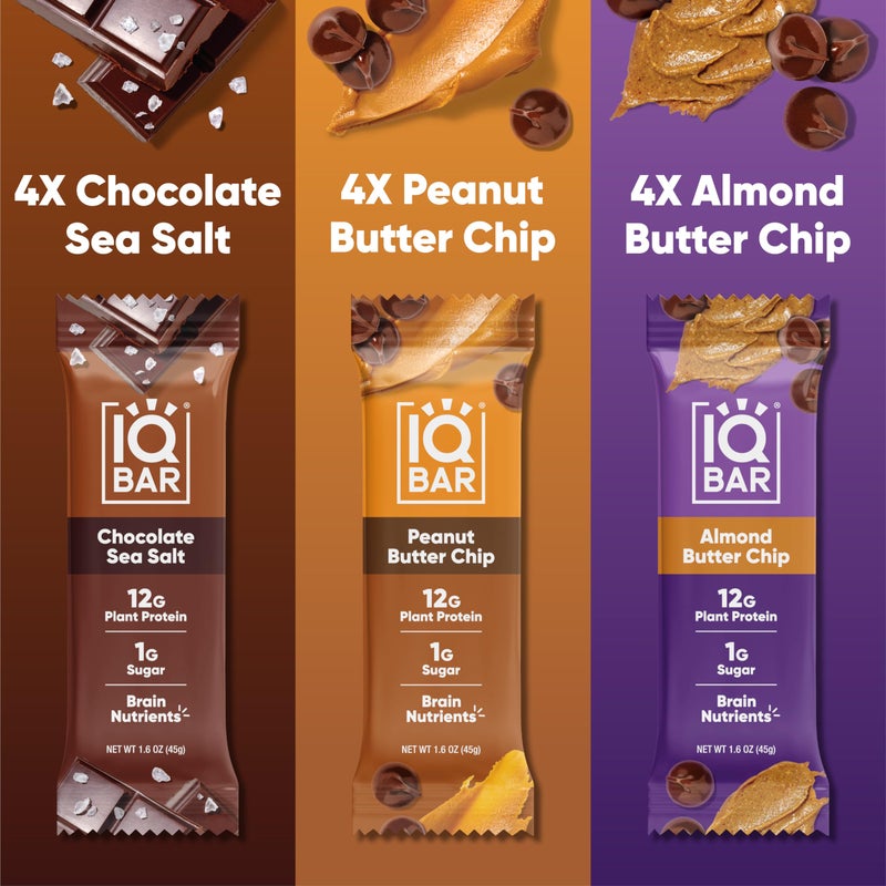 IQBAR Brain and Body Plant Protein Bars - Chocolate Lovers Variety - 12-Count Low Carb - Gluten Free, High Fiber, Vegan Snacks - Low Sugar Meal Replacement - Image 2