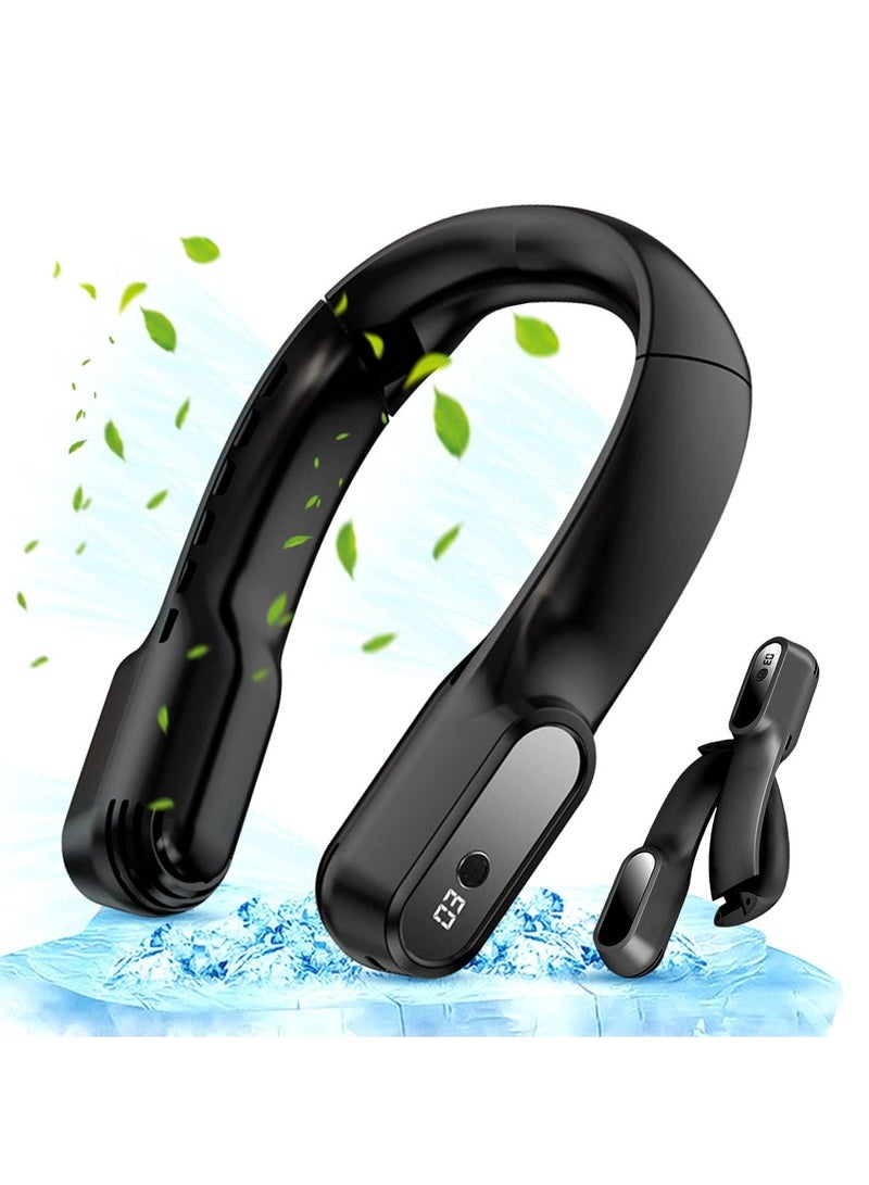 Portable Neck Fan, Foldable Leafless Bladeless Fan, 4000mAh USB Rechargeable 3 Speeds Adjustment 360° Cooling Airflow, Hands-Free Wearable Personal Fan for Travel Outdoor - Image 1