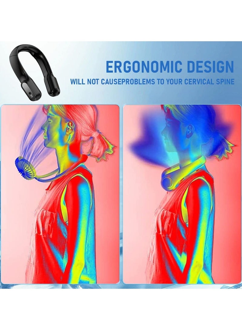 Portable Neck Fan, Foldable Leafless Bladeless Fan, 4000mAh USB Rechargeable 3 Speeds Adjustment 360° Cooling Airflow, Hands-Free Wearable Personal Fan for Travel Outdoor - Image 4