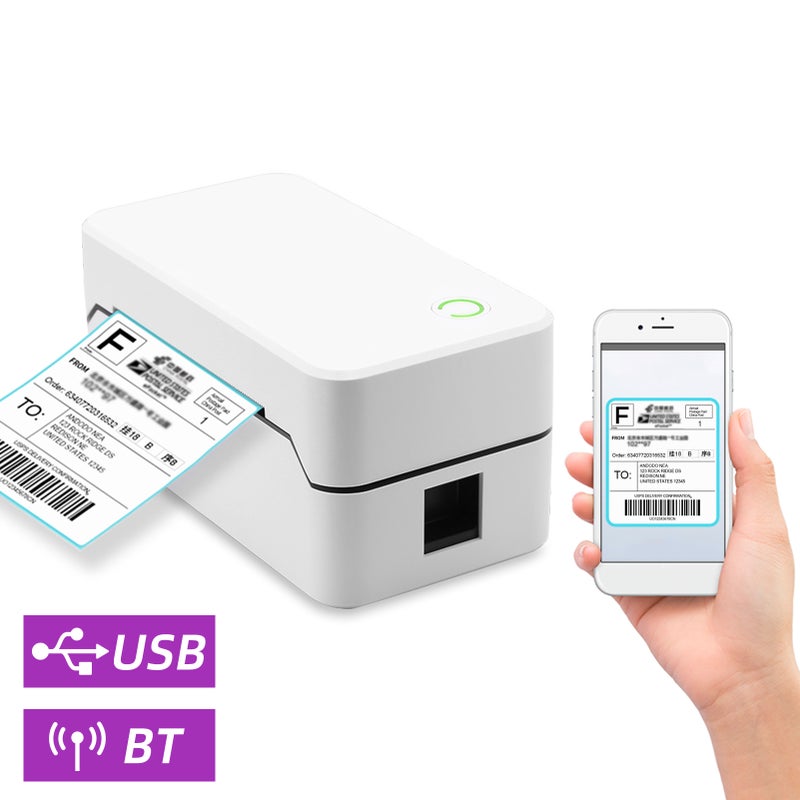 طابعة ملصقات الشحن USB بقطر 80 مم مع مقص ذاتي الطباعة الحرارية المباشرة على سطح المكتب، يتوصل عبر سلك ويدعم الشريطات الباركود أحادي البعد وثنائي البعد للملصقات الشحن، الأعمال، مطبخ المطعم، السوبر ماركت، الأعمال المنزلية والتجزئة - Image 1