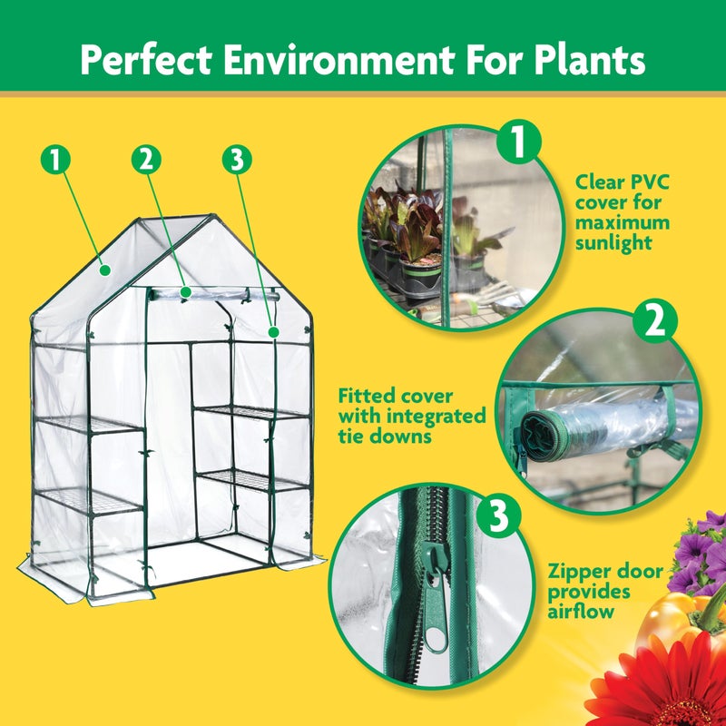 Miracle-GRO 4'8" x 29" x 6'5" Outdoor Mini Walk-in Greenhouse Plant Tent, All-Season Small Walk-in Plant Growth Accelerator with 4 Wire Shelves, Clear - Image 3