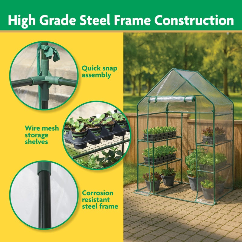 Miracle-GRO 4'8" x 29" x 6'5" Outdoor Mini Walk-in Greenhouse Plant Tent, All-Season Small Walk-in Plant Growth Accelerator with 4 Wire Shelves, Clear - Image 4