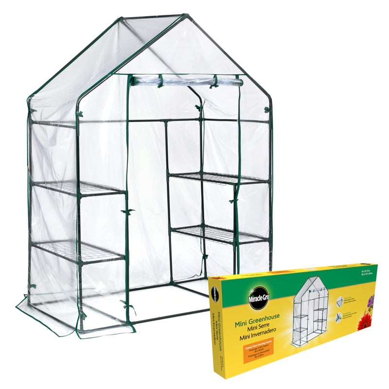 Miracle-GRO 4'8" x 29" x 6'5" Outdoor Mini Walk-in Greenhouse Plant Tent, All-Season Small Walk-in Plant Growth Accelerator with 4 Wire Shelves, Clear - Image 1