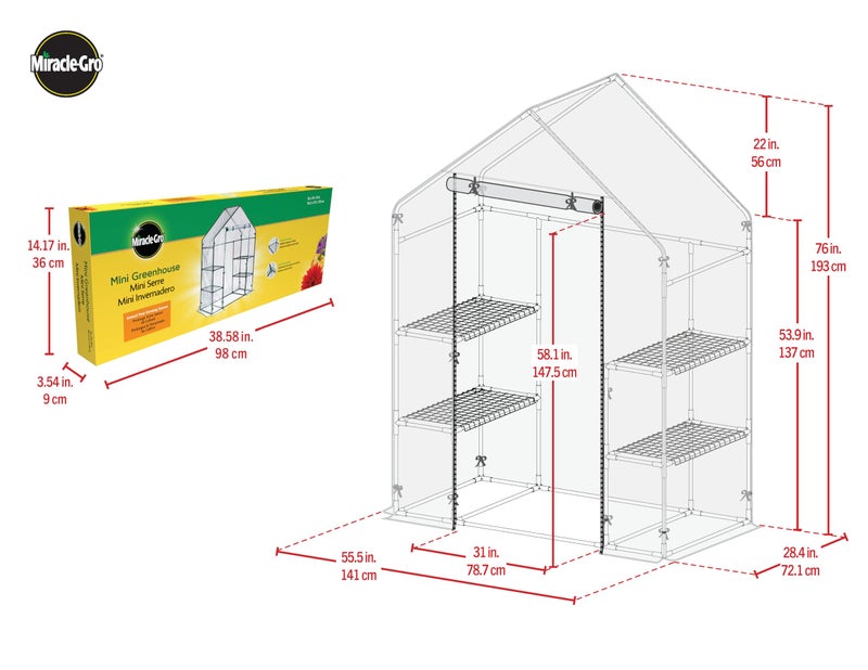 Miracle-GRO 4'8" x 29" x 6'5" Outdoor Mini Walk-in Greenhouse Plant Tent, All-Season Small Walk-in Plant Growth Accelerator with 4 Wire Shelves, Clear - Image 5