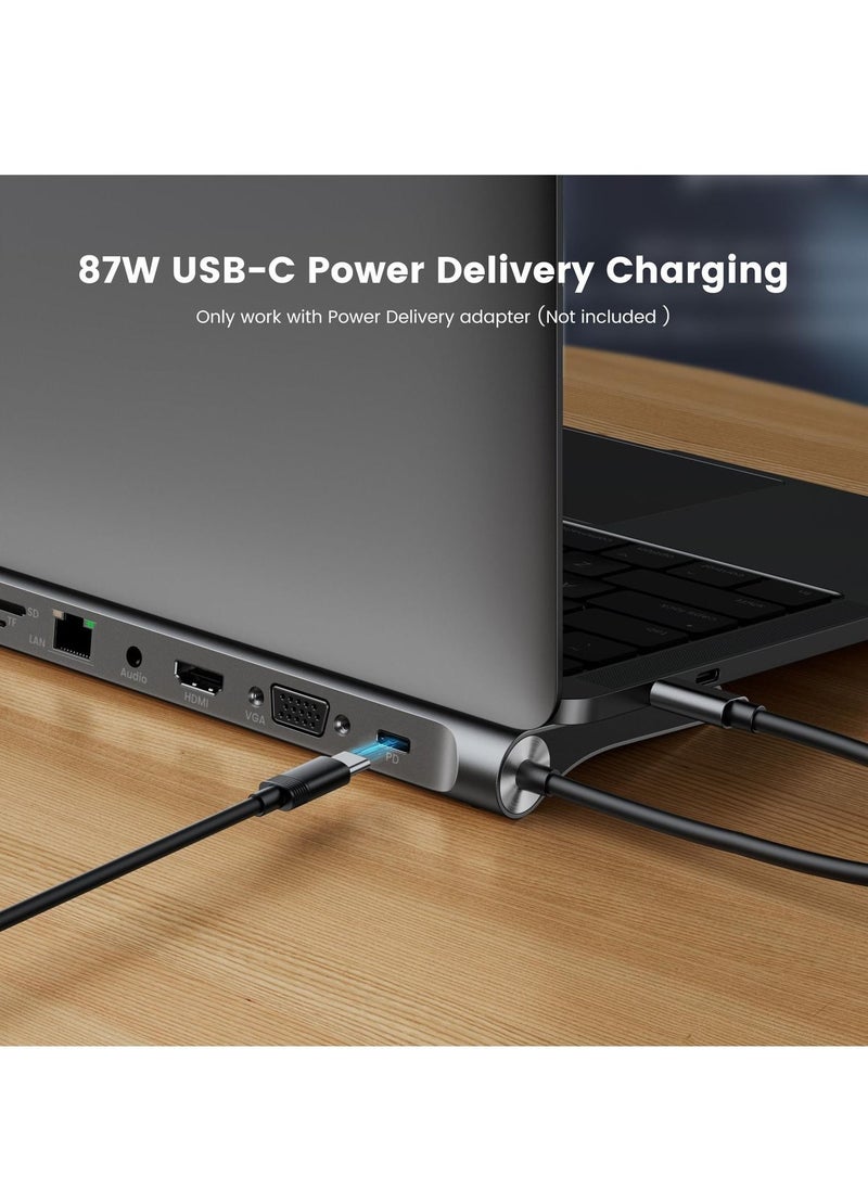Generic - USB Type-C 11-in-1 Dock, C Hub for Macbook Pro, Macbook Docking Station USB C, Aluminum C Hub with Gigabit Ethernet, HDMI, VGA, Audio Mic Port, SD/TF Card Reader - Image 1