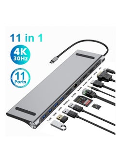 USB Type-C 11-in-1 Dock, C Hub for Macbook Pro, Macbook Docking Station USB C, Aluminum C Hub with Gigabit Ethernet, HDMI, VGA, Audio Mic Port, SD/TF Card Reader