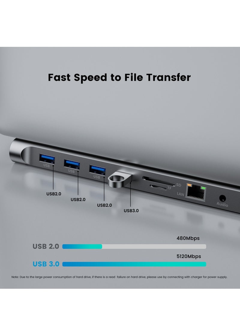 Generic - USB Type-C 11-in-1 Dock, C Hub for Macbook Pro, Macbook Docking Station USB C, Aluminum C Hub with Gigabit Ethernet, HDMI, VGA, Audio Mic Port, SD/TF Card Reader - Image 1