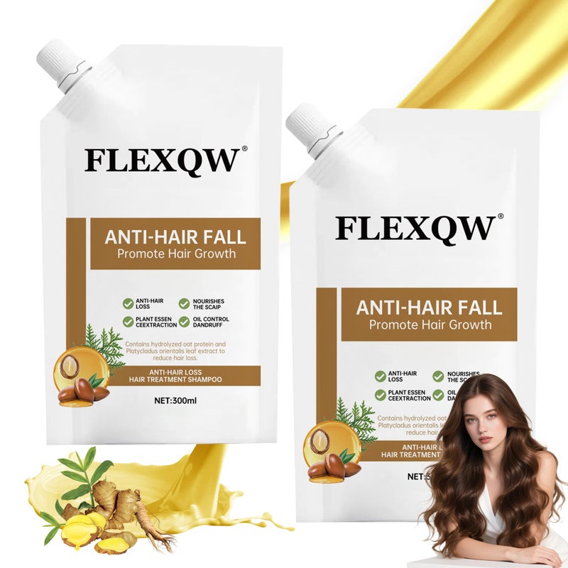 FLEXQW 2 PCS Anti Hair Loss Shampoo, Promote Hair Growth and Thickening & Strengthening Shampoo with Various Plant Extracts for Thinning Hair Womenï¼ˆ300mlï¼‰ - Image 1