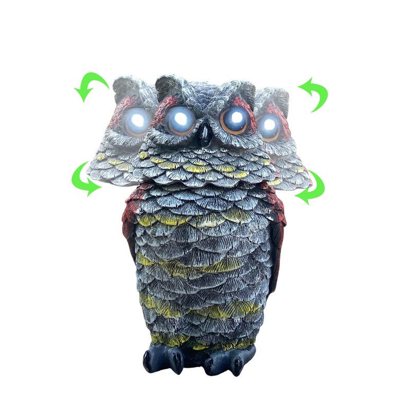 FESTGLOX Owls to Keep Birds Away, Solar Owl Decoys to Scare Birds Away, Small Fake Owl for Bird Control, Resin Owls Outdoor Decor with Rotating Head and Lighted Eyes, Animal Deterrent for Outside, Garden - Image 1