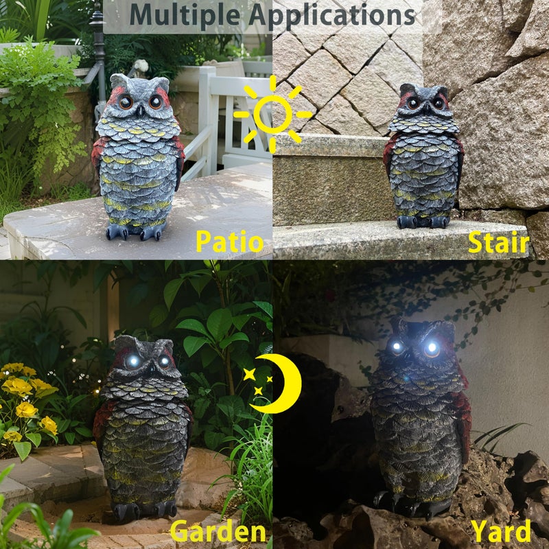 FESTGLOX Owls to Keep Birds Away, Solar Owl Decoys to Scare Birds Away, Small Fake Owl for Bird Control, Resin Owls Outdoor Decor with Rotating Head and Lighted Eyes, Animal Deterrent for Outside, Garden - Image 5