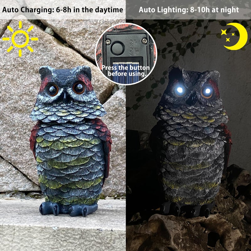 FESTGLOX Owls to Keep Birds Away, Solar Owl Decoys to Scare Birds Away, Small Fake Owl for Bird Control, Resin Owls Outdoor Decor with Rotating Head and Lighted Eyes, Animal Deterrent for Outside, Garden - Image 2