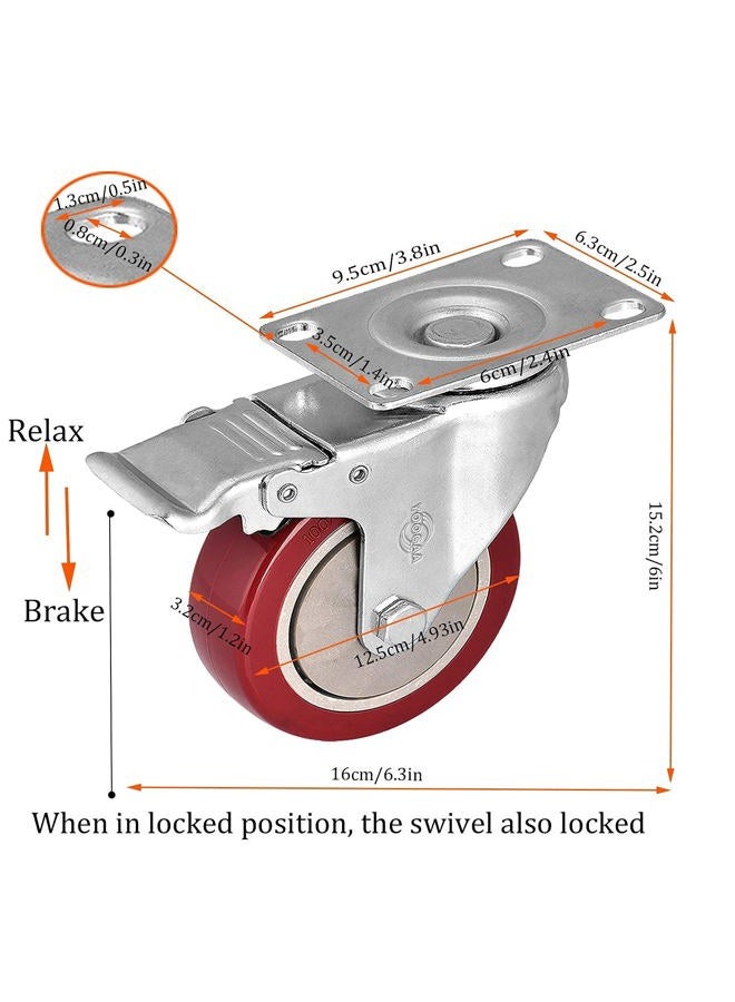 YOOGAA 5" Heavy Duty Caster Safety Dual Locking Swivel Caster Wheels with Screw Total Capacity 1500lbs (Set of 4 with Brake) - Image 3
