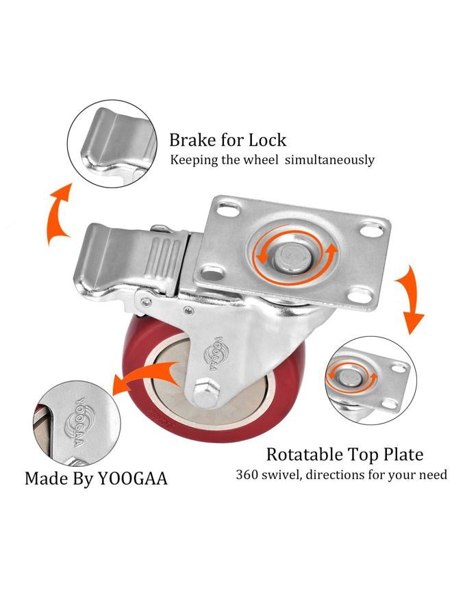 YOOGAA 5" Heavy Duty Caster Safety Dual Locking Swivel Caster Wheels with Screw Total Capacity 1500lbs (Set of 4 with Brake) - Image 2