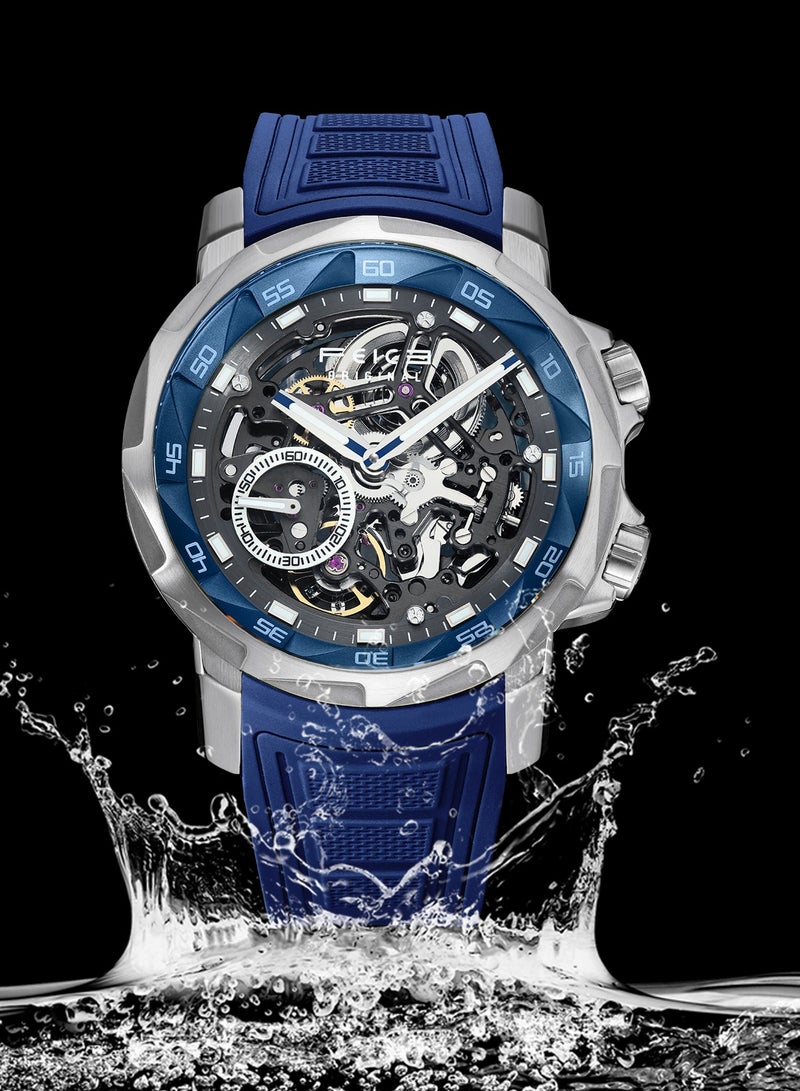 FEICE Men's Automatic Skeleton Watch – Blue Silicone Strap, Sapphire Crystal, FM511 - Image 4