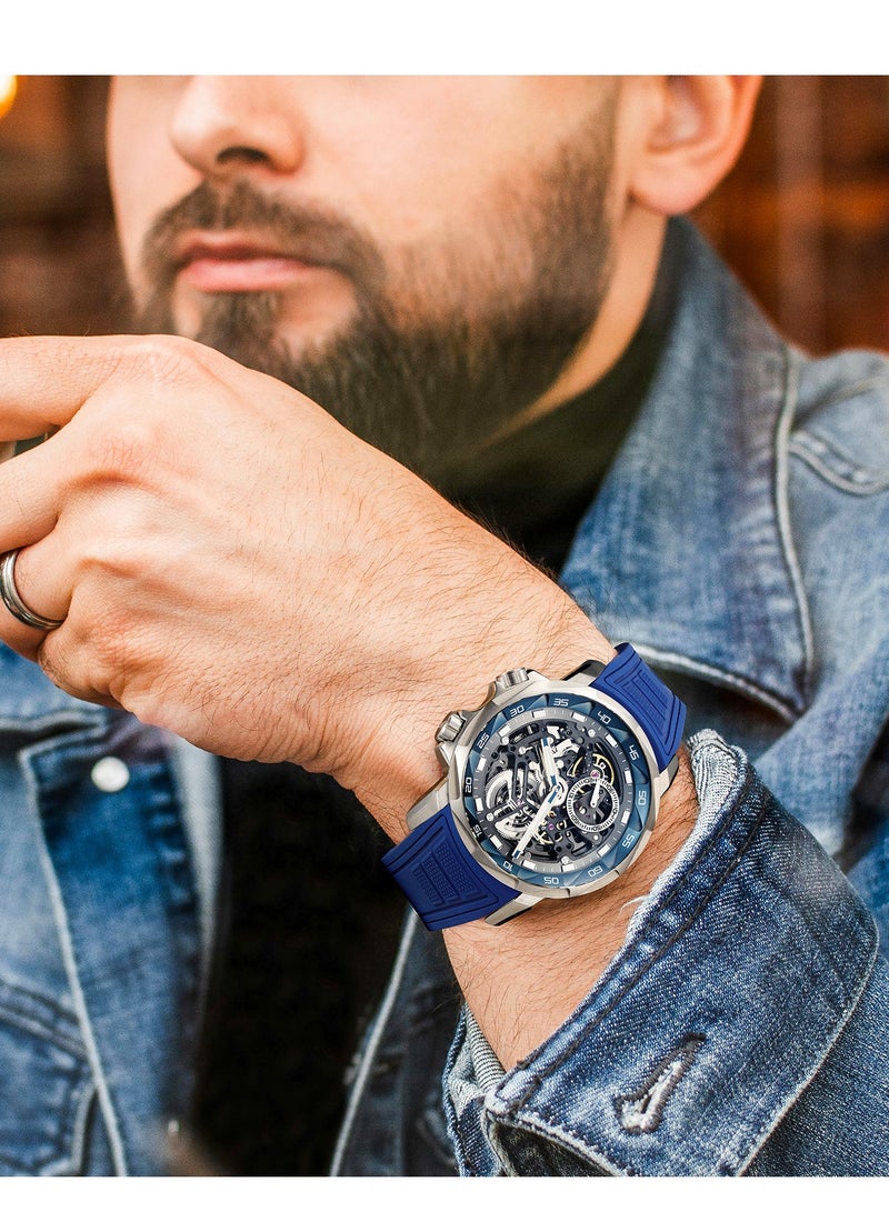 FEICE Men's Automatic Skeleton Watch – Blue Silicone Strap, Sapphire Crystal, FM511 - Image 5