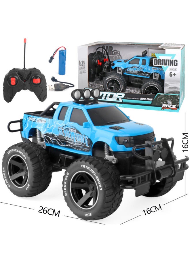 Children's Electric Remote Control Toy Car 1:14 Four-way Off-road Drift Racing High-speed Remote Control Car-Color:1:14 Pickup Blue [four-way Remote Control/window Color Box] 600g-Proportion:Charging Version [body With Lithium Battery]]  - Image 1