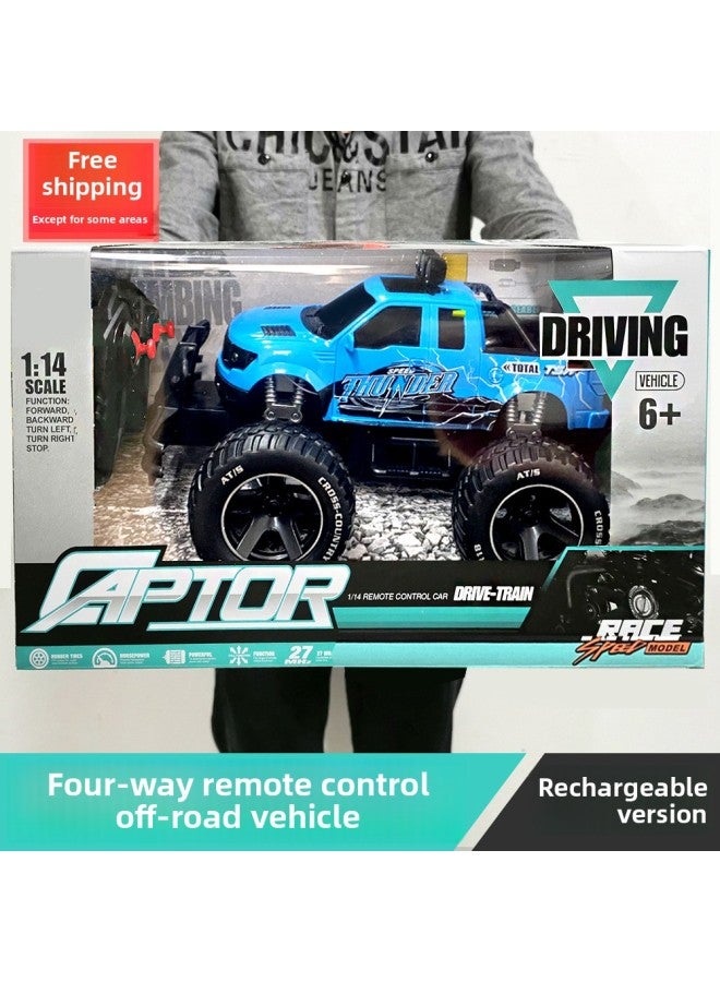Children's Electric Remote Control Toy Car 1:14 Four-way Off-road Drift Racing High-speed Remote Control Car-Color:1:14 Pickup Blue [four-way Remote Control/window Color Box] 600g-Proportion:Charging Version [body With Lithium Battery]]  - Image 2