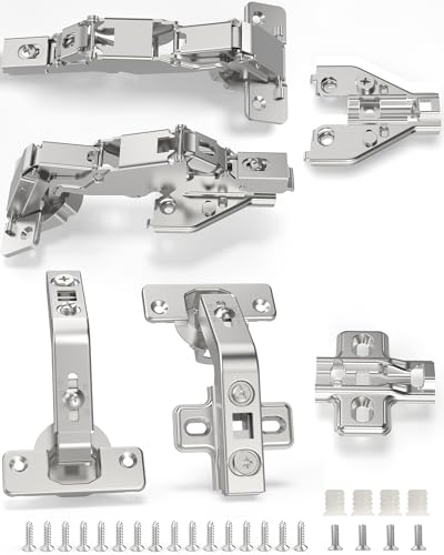 Chibery 4 Pair 135 Degree 165 Degree Hinges Kit for Pie Corner Cabinets Hidden Lazy Susan Face Frame Self Closing Clip On Smooth Slow Close Concealed Mount for Bifold Door Kitchen Cupboard - Image 1