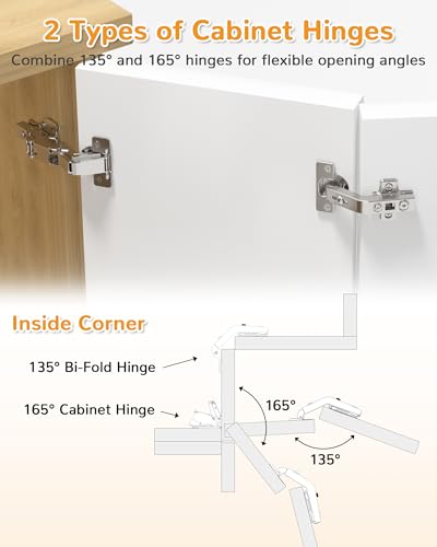 Chibery 4 Pair 135 Degree 165 Degree Hinges Kit for Pie Corner Cabinets Hidden Lazy Susan Face Frame Self Closing Clip On Smooth Slow Close Concealed Mount for Bifold Door Kitchen Cupboard - Image 3