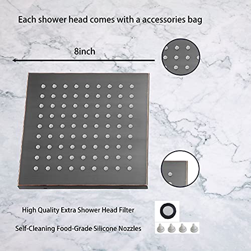 GGStudy Shower Head GGStudy 8 inch Square Rain Stainless Steel High Pressure Oil Rubbed Bronze Shower Heads Rainfall Bath Shower Self-cleaning Silicone Nozzle - Image 5