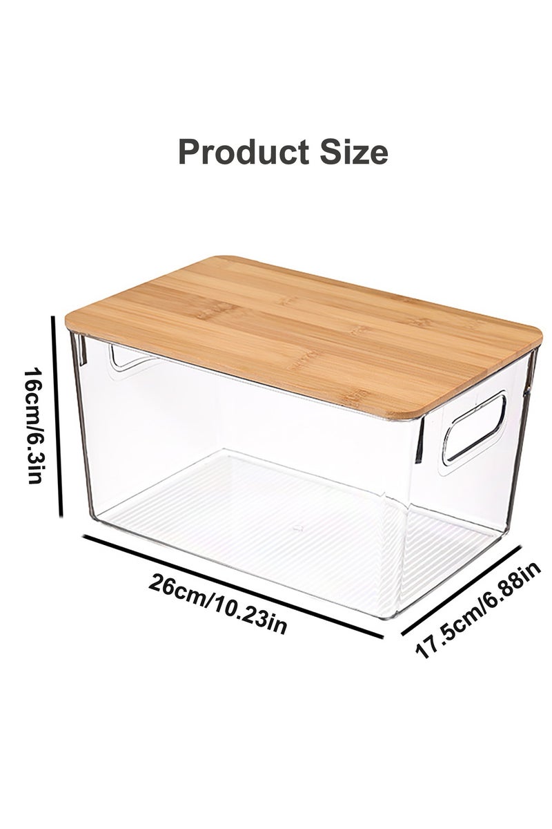 2 Set Clear Stackable Storage Boxes with Handles and Bamboo Wood Lid, Pantry Organizer Bins, 26x17.5x16 CM, for Kitchen, Pantry, Countertops, Cabinets, Freezer, Bedrooms, Bathrooms - Image 2