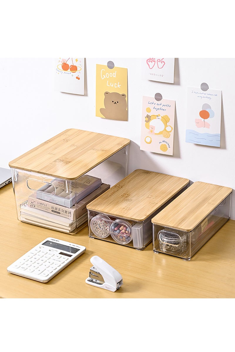 2 Set Clear Stackable Storage Boxes with Handles and Bamboo Wood Lid, Pantry Organizer Bins, 26x17.5x16 CM, for Kitchen, Pantry, Countertops, Cabinets, Freezer, Bedrooms, Bathrooms - Image 3