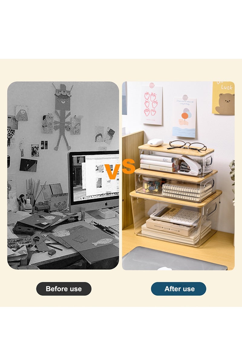 2 Set Clear Stackable Storage Boxes with Handles and Bamboo Wood Lid, Pantry Organizer Bins, 26x17.5x16 CM, for Kitchen, Pantry, Countertops, Cabinets, Freezer, Bedrooms, Bathrooms - Image 4