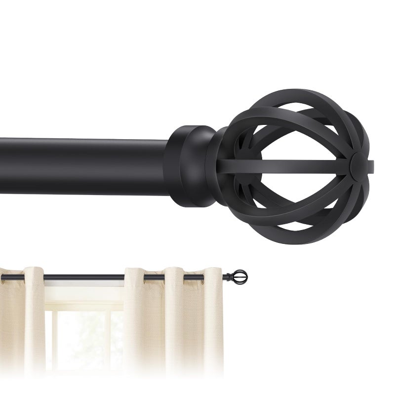 Poskena Black Curtain Rods for Windows 28 to 48 Inch, 5/8" Diameter Heavy Duty Metal Adjustable Small Drapery Rod With Bracket - Image 1