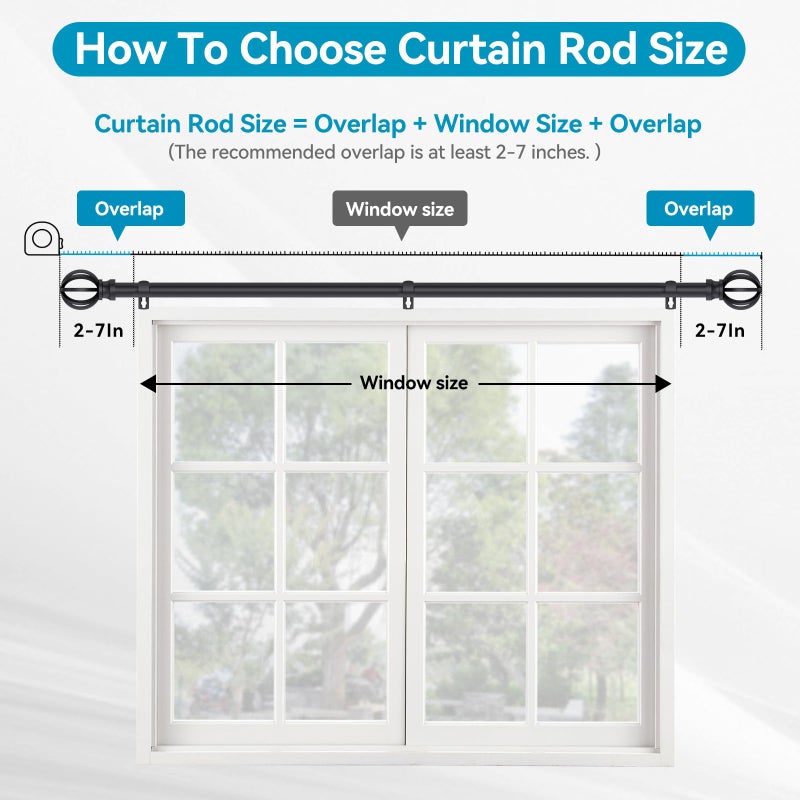 Poskena Black Curtain Rods for Windows 28 to 48 Inch, 5/8" Diameter Heavy Duty Metal Adjustable Small Drapery Rod With Bracket - Image 4
