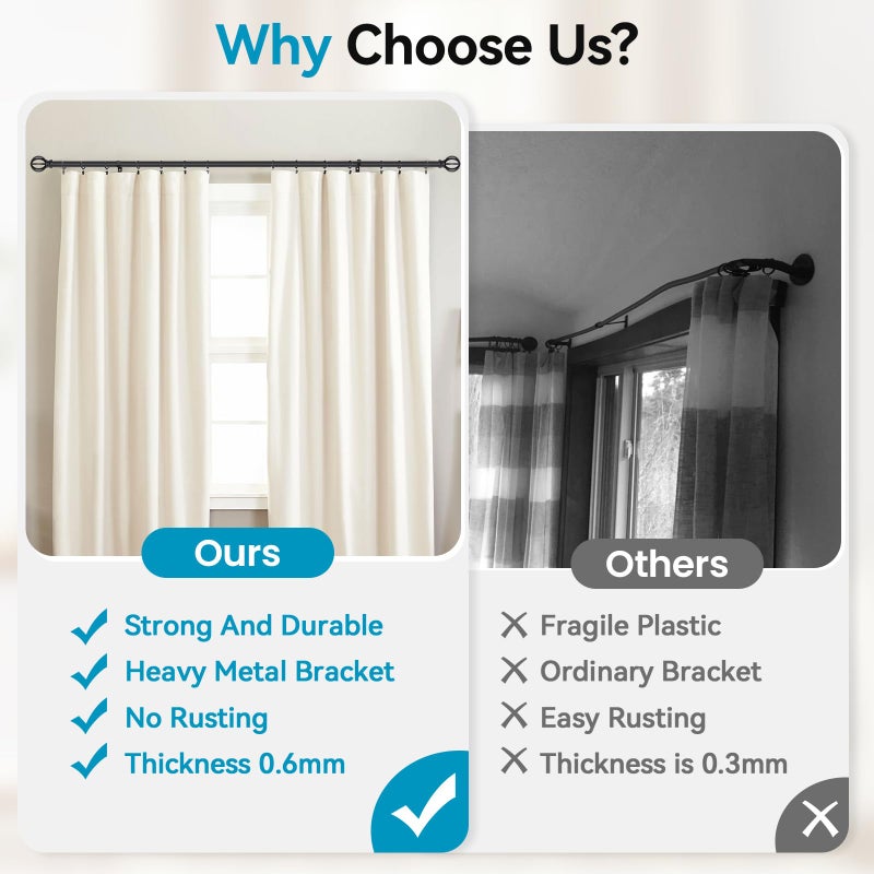 Poskena Black Curtain Rods for Windows 28 to 48 Inch, 5/8" Diameter Heavy Duty Metal Adjustable Small Drapery Rod With Bracket - Image 3