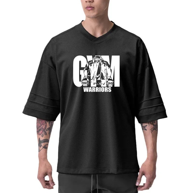 2024 Summer new top fitness T-shirt men''s muscle and quick-drying loose half sleeve casual sports short sleeve GYM - Image 2