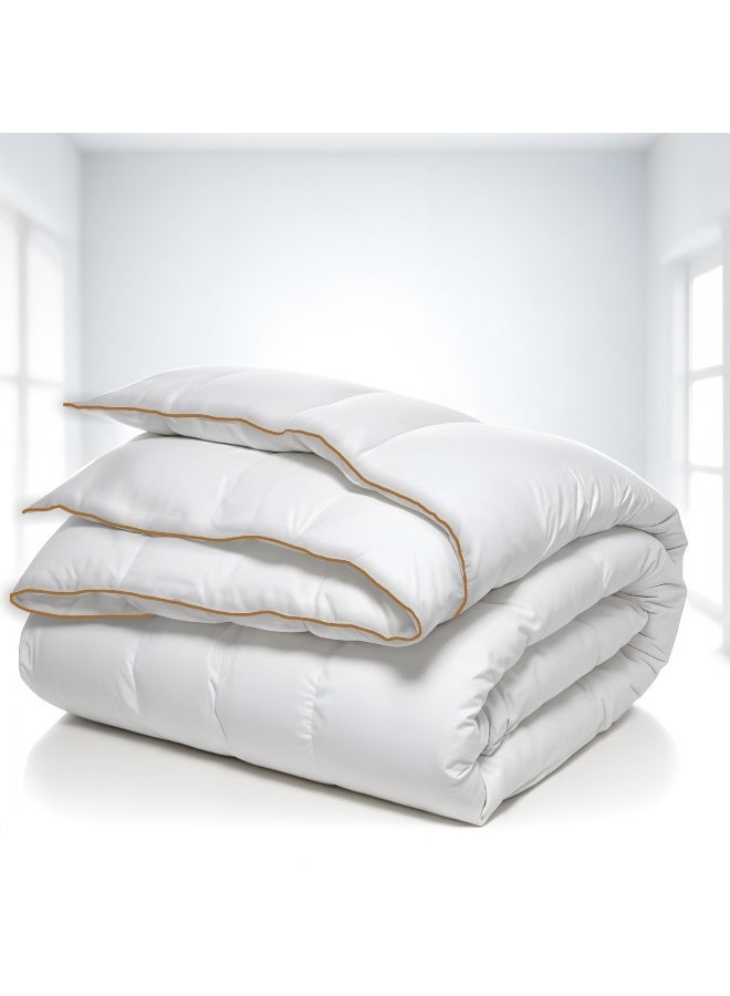 Rest Delight Bedding Comforter Duvet Insert White Royal Delight All Seasonal Quilted Comforter Stitched Quilting Duvet with Luxury Silver Cord 160x220cm - Image 1