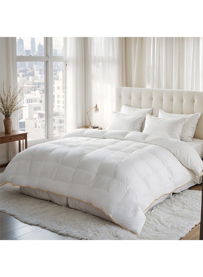 Rest Delight Bedding Comforter Duvet Insert White Royal Delight All Seasonal Quilted Comforter Stitched Quilting Duvet with Luxury Silver Cord 160x220cm - Image 2