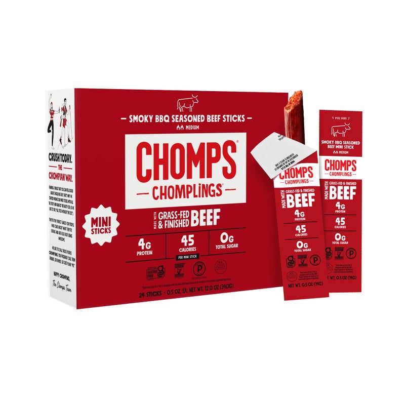 Chomps Snack Size GrassFed and Finished Smoky BBQ Beef Jerky Snack Sticks 05oz 24Pack  Keto Paleo Whole30 4g Lean Meat Protein GlutenFree Zero Sugar Food NonGMO Chomplings - Image 3