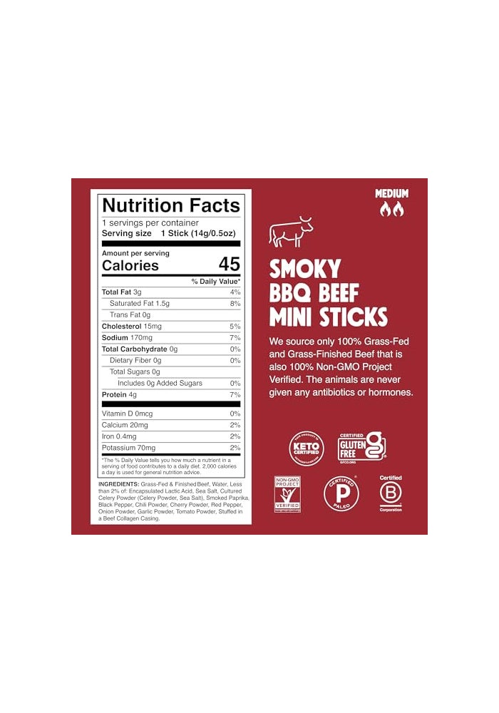 Chomps Snack Size GrassFed and Finished Smoky BBQ Beef Jerky Snack Sticks 05oz 24Pack  Keto Paleo Whole30 4g Lean Meat Protein GlutenFree Zero Sugar Food NonGMO Chomplings - Image 5