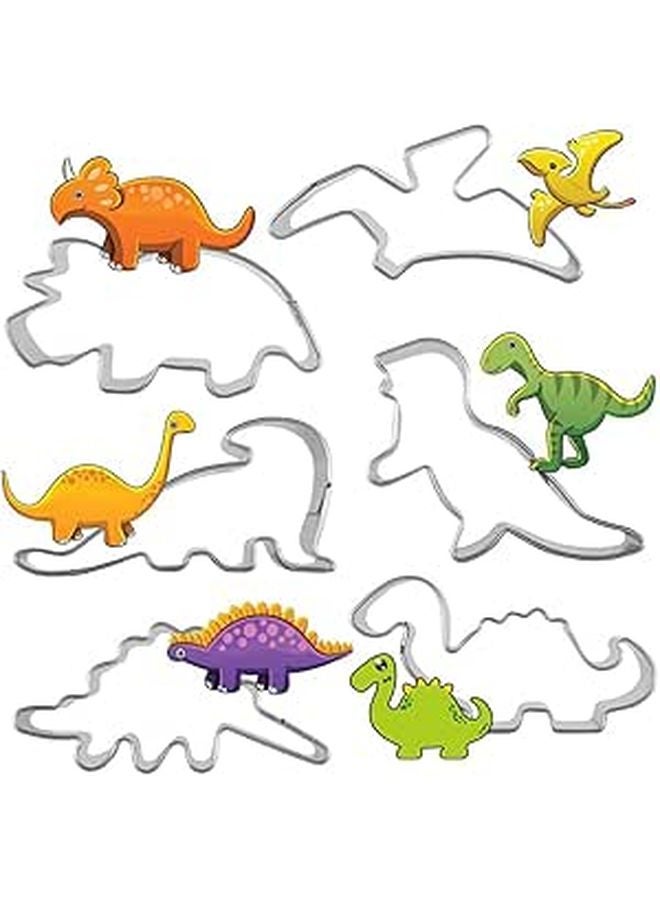 Stainless Steel Dinosaur Cookie Cutters 6pcs Set 2 Pack Baking Tools - Image 1