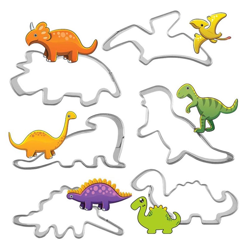 Stainless Steel Dinosaur Cookie Cutters 6pcs Set 2 Pack Baking Tools - Image 2