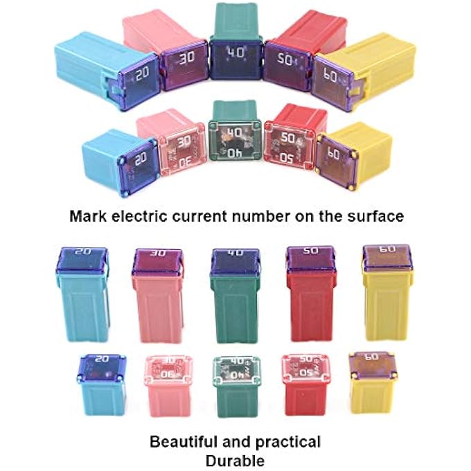Glarks 10Pcs Automotive Low And Tall Profile Box Shaped Jcase Fuse 20A 30A 40A 50A 60A Fuse Assortment Kit - Image 4