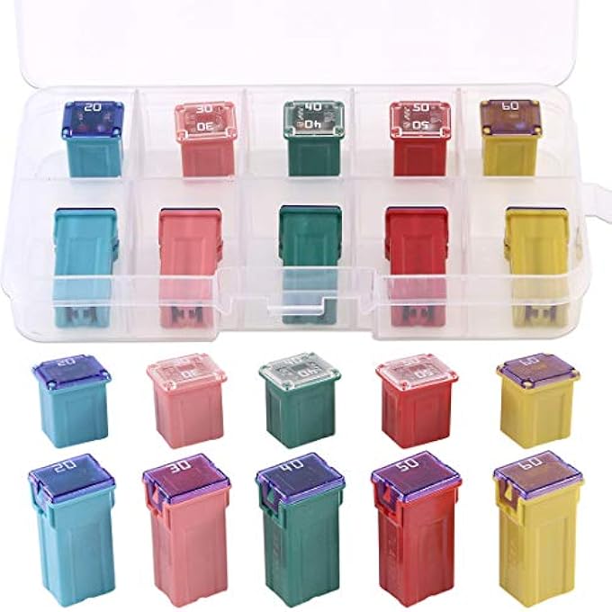 Glarks 10Pcs Automotive Low And Tall Profile Box Shaped Jcase Fuse 20A 30A 40A 50A 60A Fuse Assortment Kit - Image 2