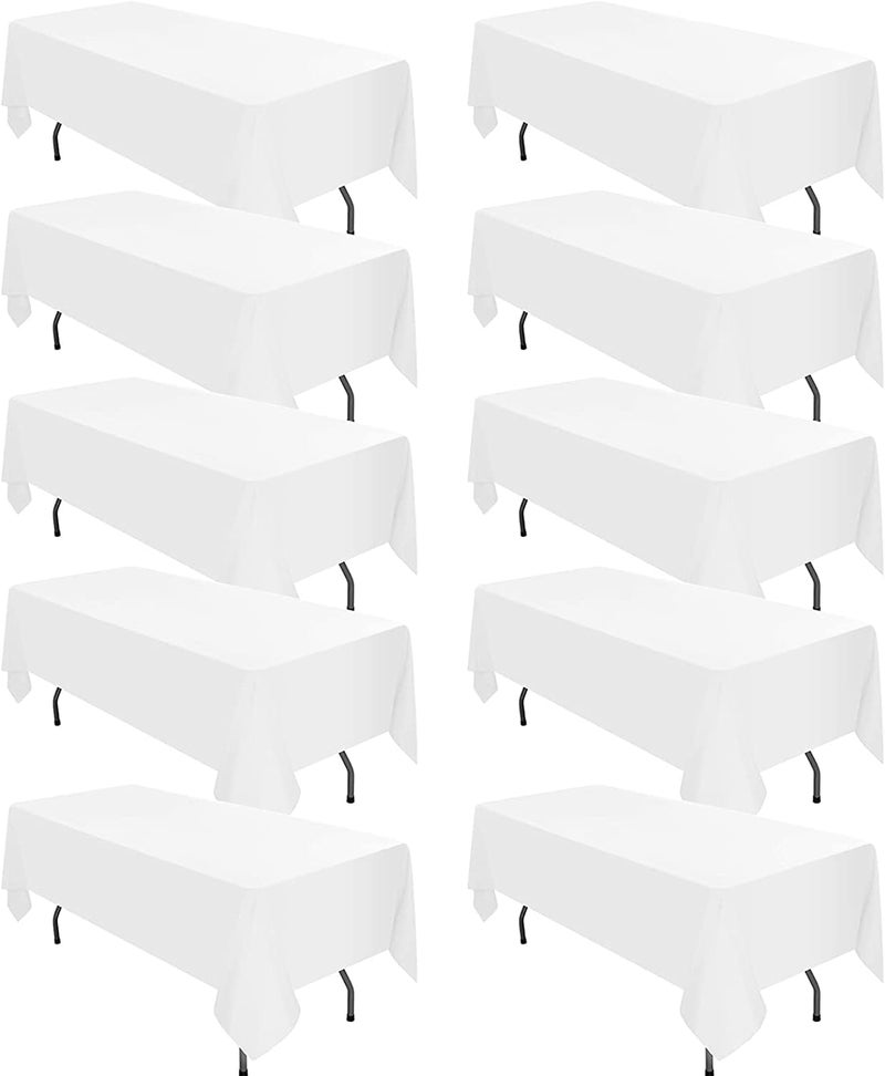 REWOMC 10 Pack White Tablecloths for 8ft Rectangle Tables 60 x 126 Inch - Polyester Table Cover Stain and Wrinkle Resistant Washable Fabric Table Clothes for Wedding Party Banquet Reception Restaurant - Image 1