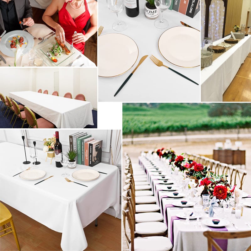 REWOMC 10 Pack White Tablecloths for 8ft Rectangle Tables 60 x 126 Inch - Polyester Table Cover Stain and Wrinkle Resistant Washable Fabric Table Clothes for Wedding Party Banquet Reception Restaurant - Image 5